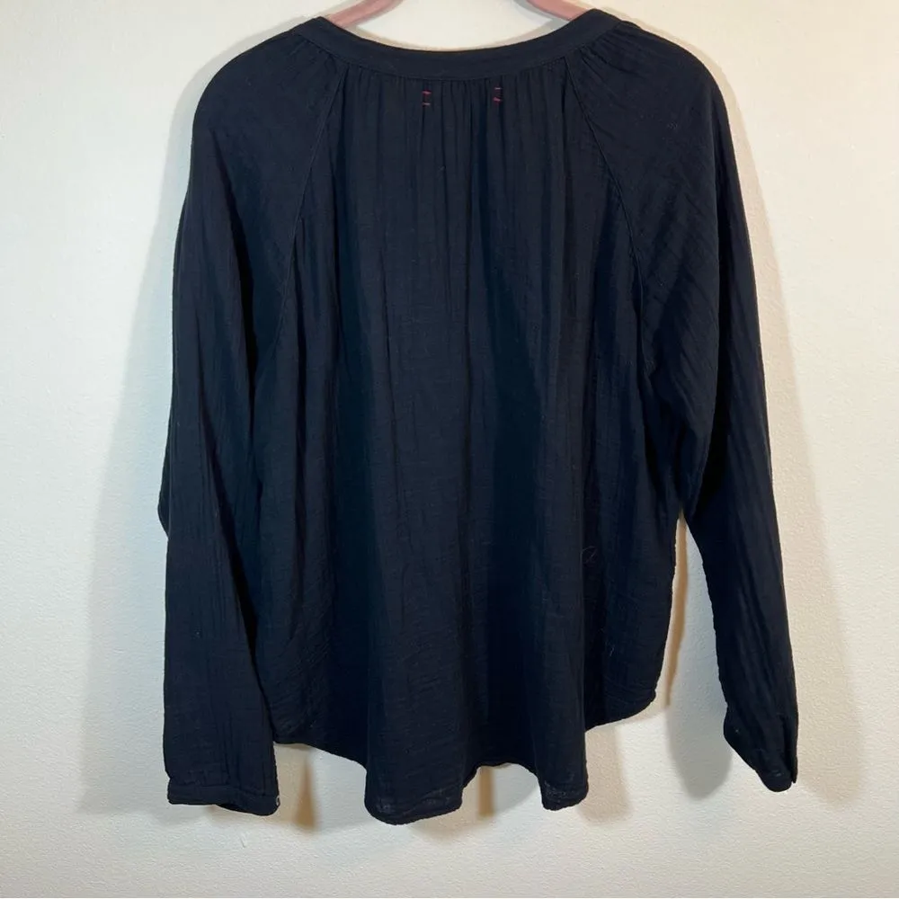 Xirena Black Gauze Button Up Blouse Cotton Medium Black - Image 9