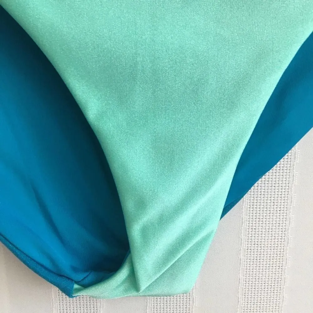 MINKPINK Sea Splice Colorblock Cheeky Hipster Shimmer Bikini Bottoms Blue Medium - Image 3