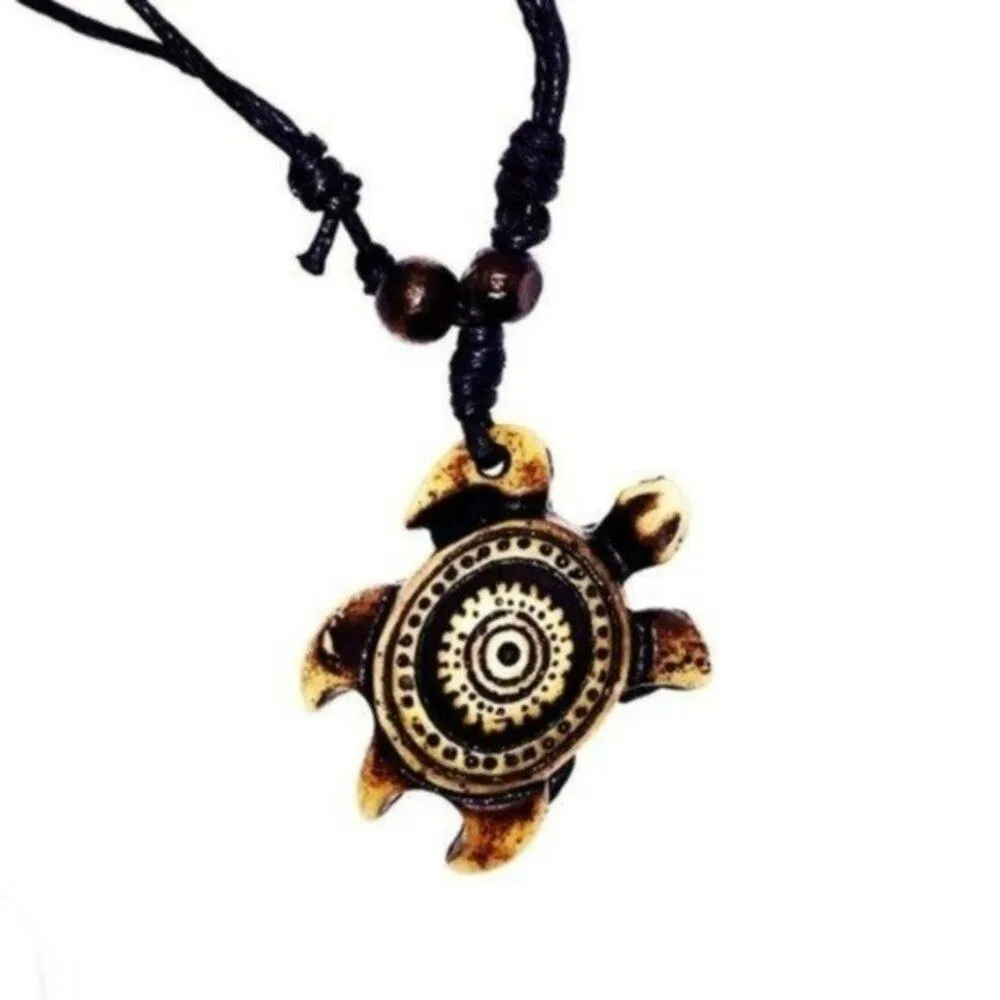 Boho Sea Turtle Leather Cord Necklace - Image 3