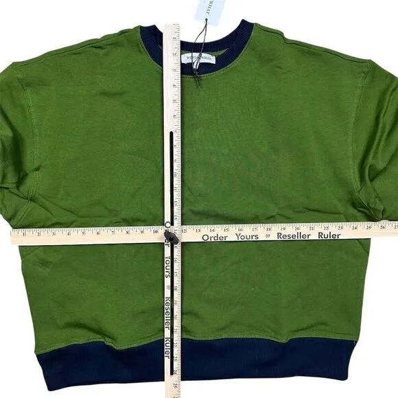 NWT WeWoreWhat Women's Crewneck Sweatshirt Small Colorblock Hunter Green Navy‎ - Image 4