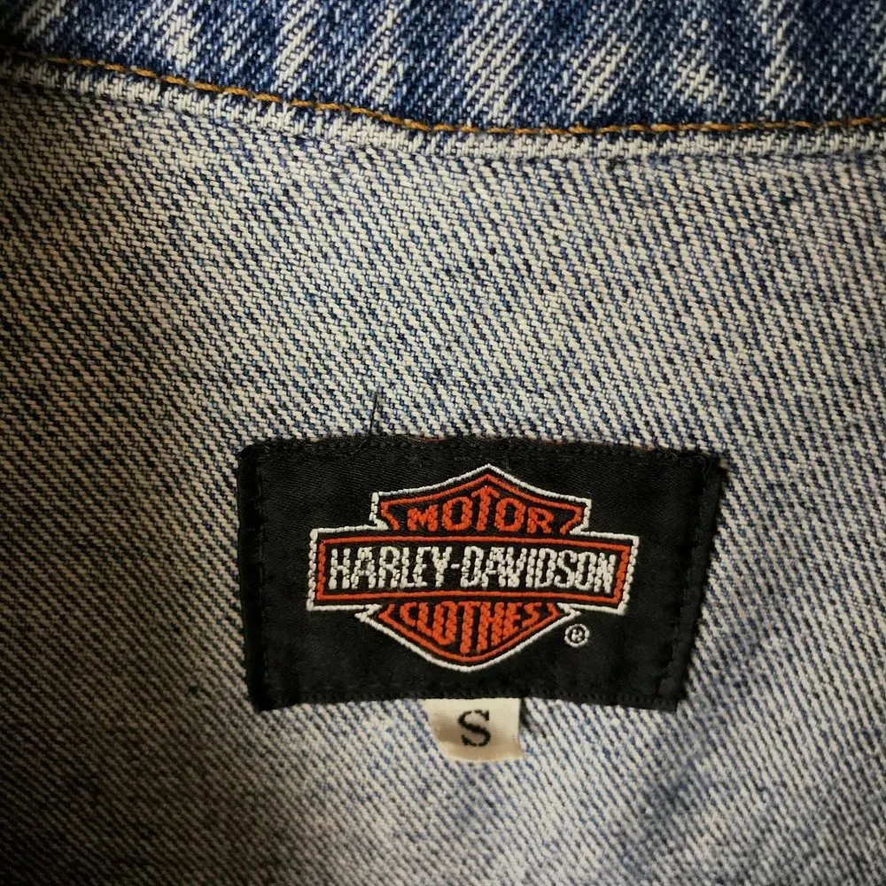 90s Vintage Harley Davidson Motorcycles Womens Medium Blue Denim Jacket Eagle M - Image 4