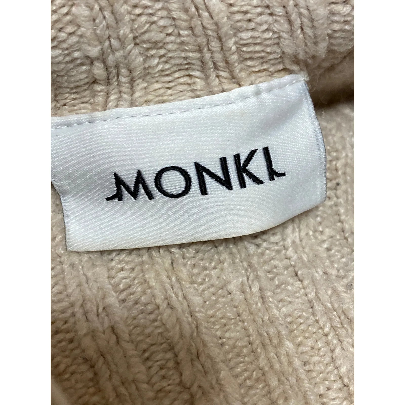 Monki Women's Beige Tan Ribbed Wool Mock Neck Long Sleeve Crop Sweater Top Sz S - Image 4
