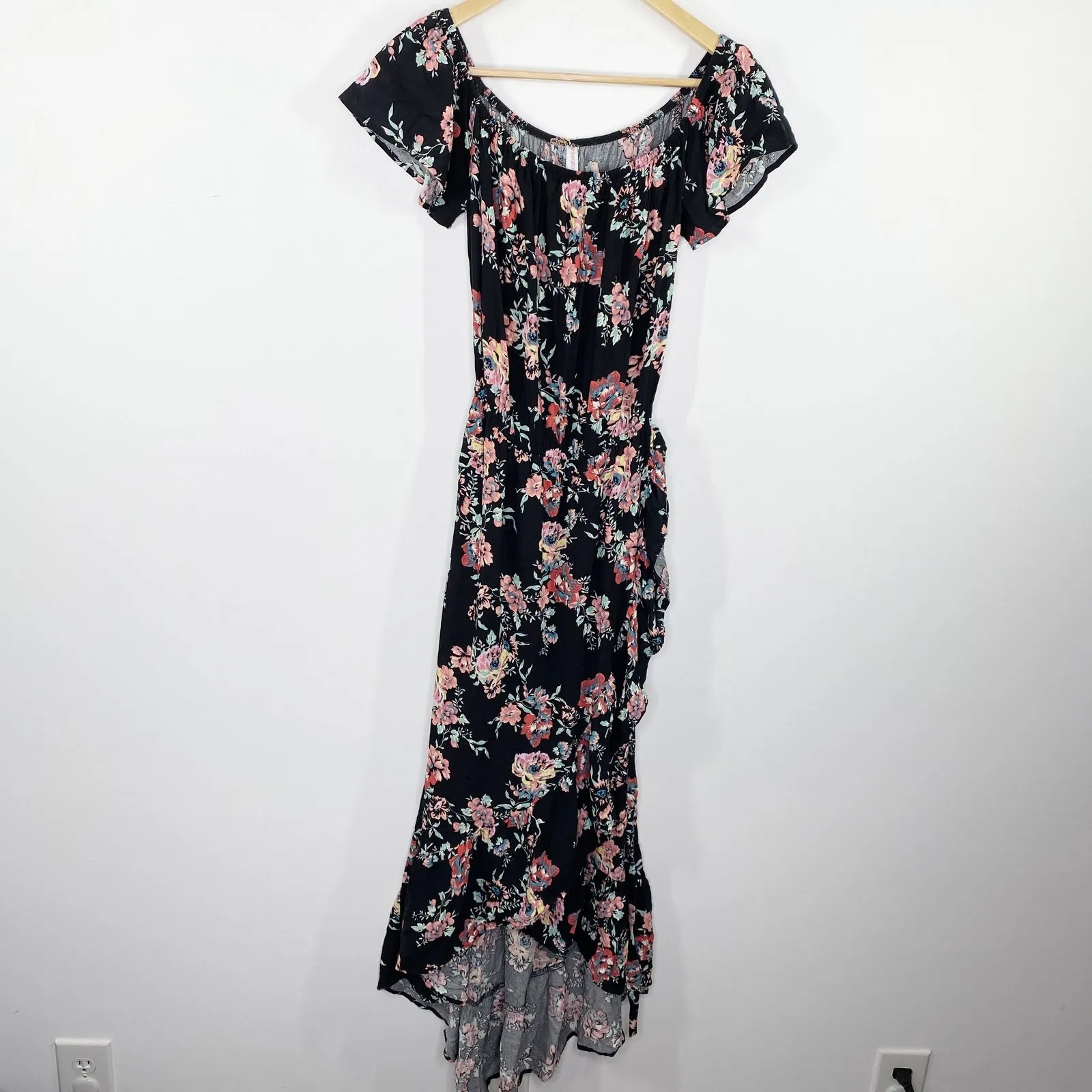 Xhilaration Black Floral Print Faux Wrap High Low Dress Women's Size Small S NWT - Image 9