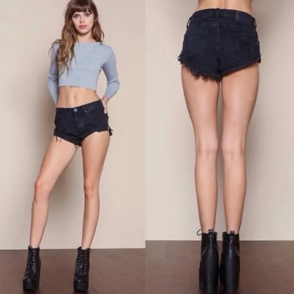 One Teaspoon Bandits Relaxed Long Rise Button Fly Twisted Cuff Double Black 25 - Image 2