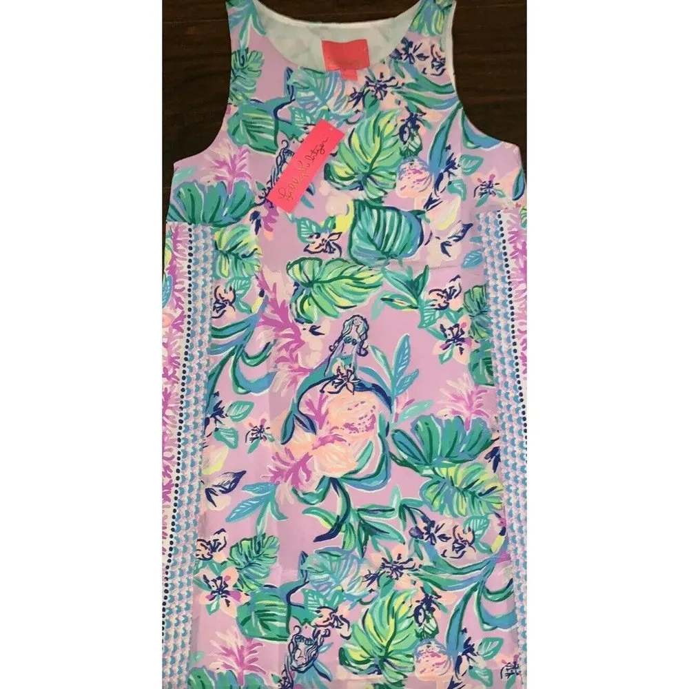 Lilly Pulitzer Mermaid In The Shade Jackie Purple Green Silk Shift Dress XS New - Image 6