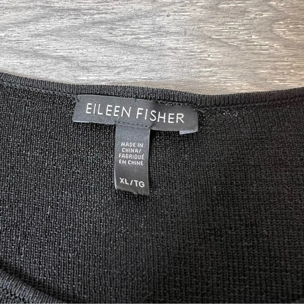 Eileen Fisher Black silver Rayon Nylon Crinkle Round Neck Tunic asymmetric sz XL - Image 5