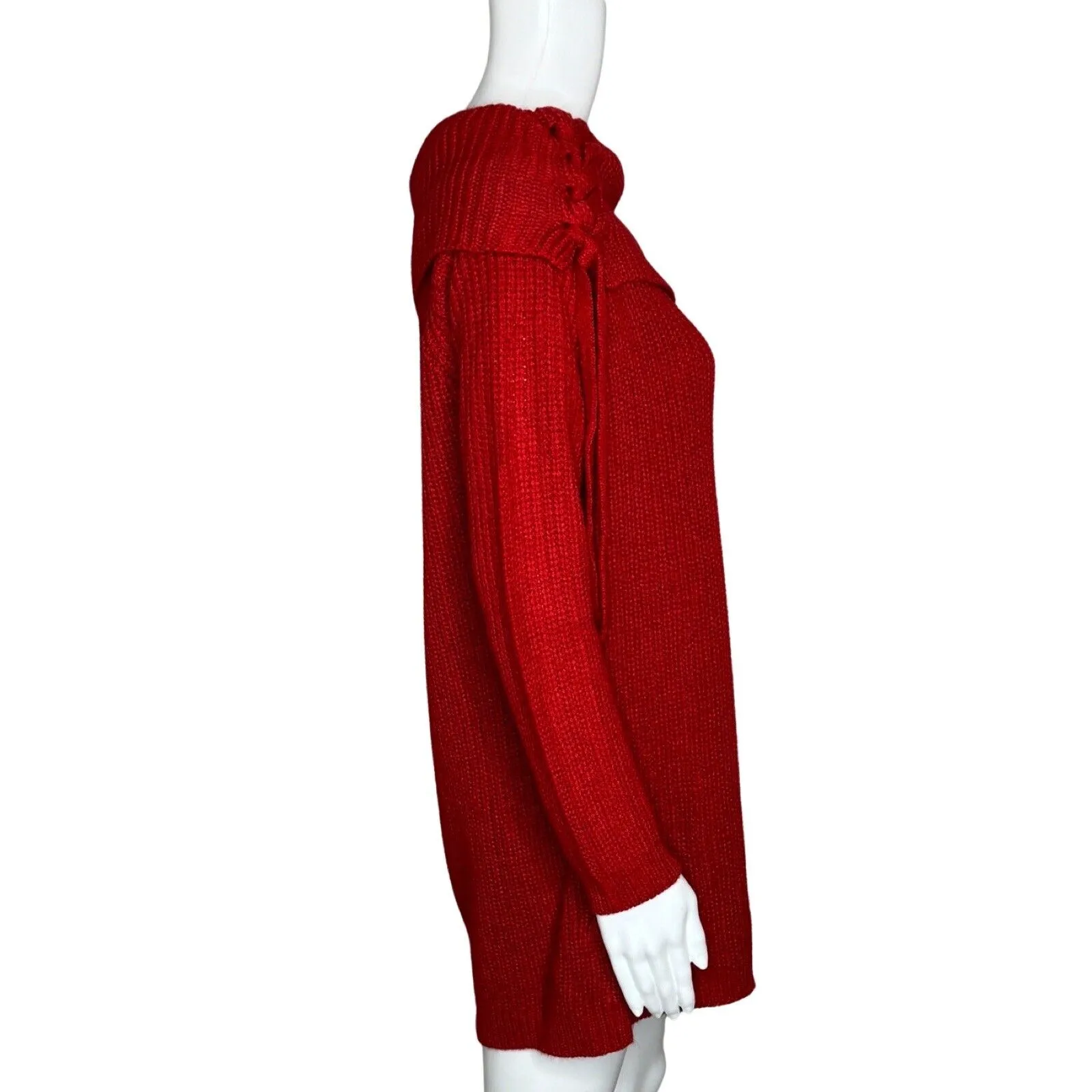 Allison Brittney Sweater Women 1X Red Chunky Knit Tie Side Cozy Casual Preppy‎ - Image 2