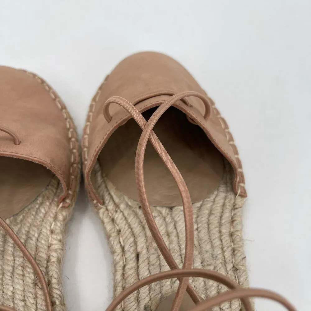 EILEEN FISHER Lace Up Espadrille Sandals SZ 6.5 Leather Jute Strappy Flats Honey - Image 13