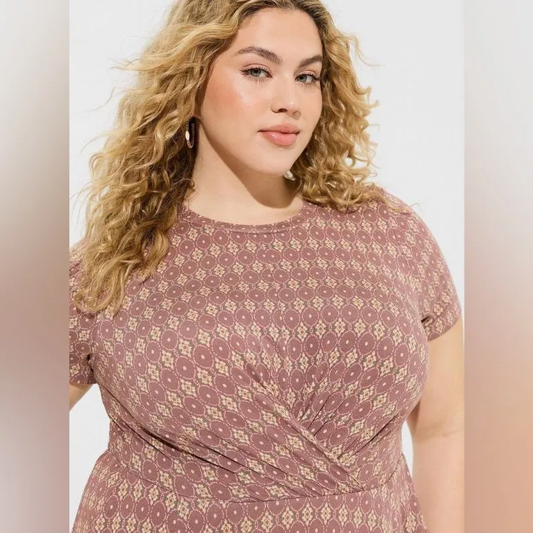Torrid Skater Mini Dress Elegant Mauve Floral Stretchy Jersey Knit Plus Size 3X - Image 2