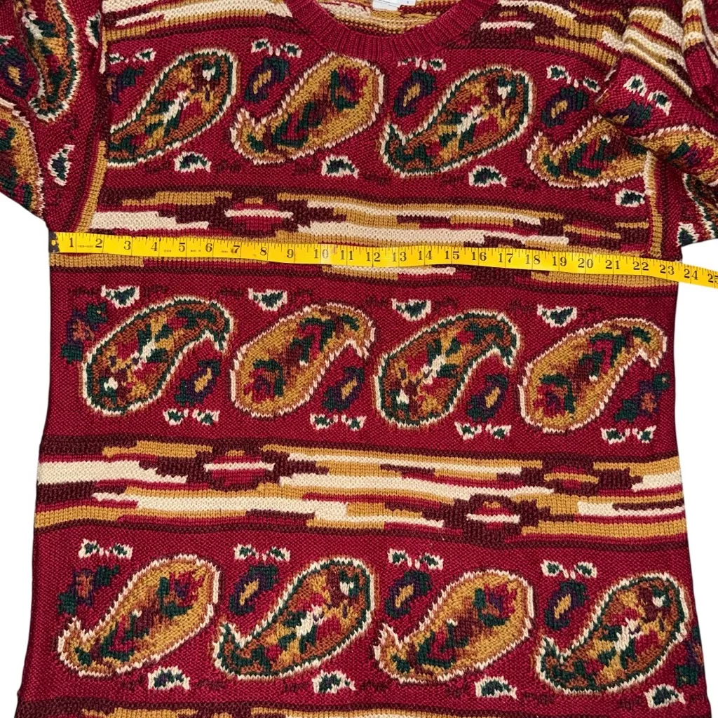 VTG Adrienne Vittadini Wool Blend Tapestry Knit Sweater XL Paisley Coogi Style Red - Image 6