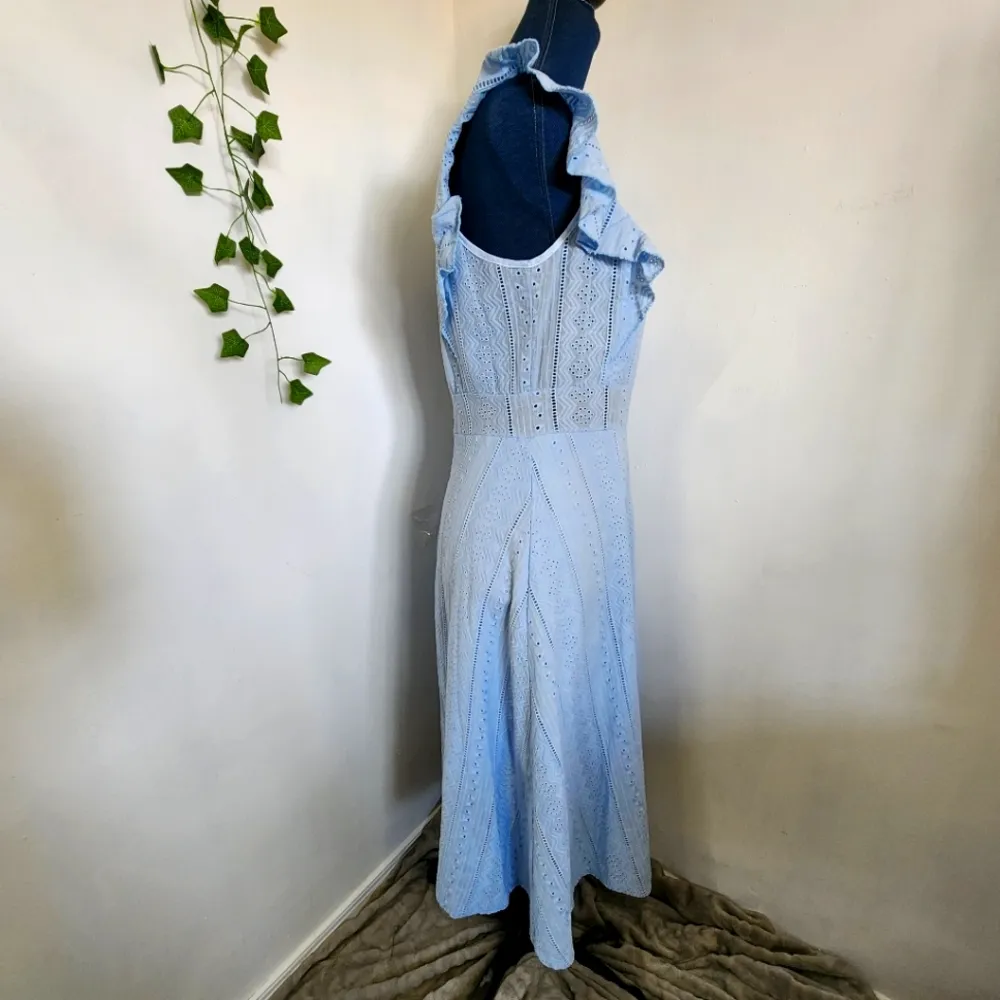 Ecowish Light Blue Eyelet Ruffle Sleeveless Dress - Image 6