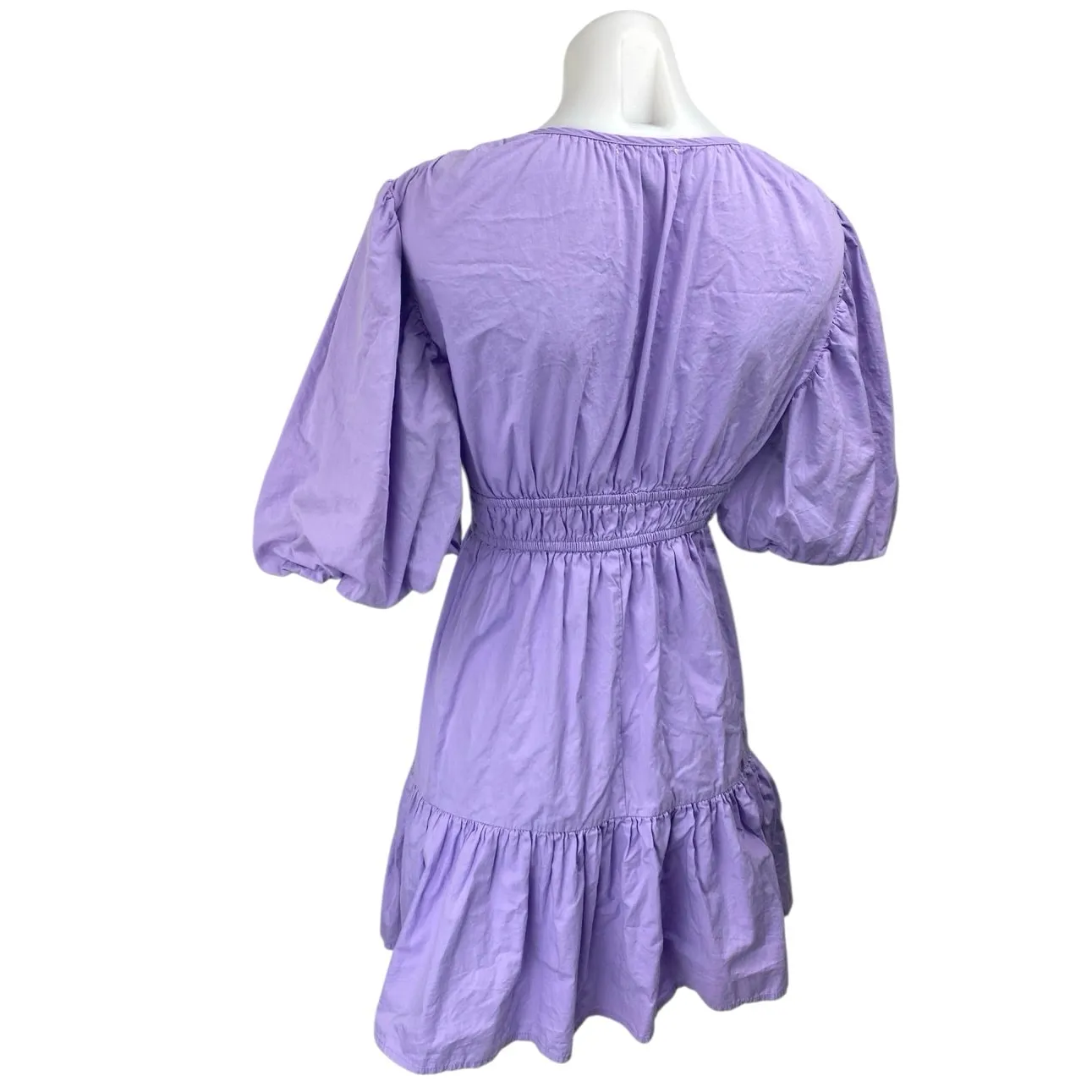 Japna Purple Short Puff Sleeve V-neck Smocked Tiered Mini Fit & Flare Dress M - Image 2