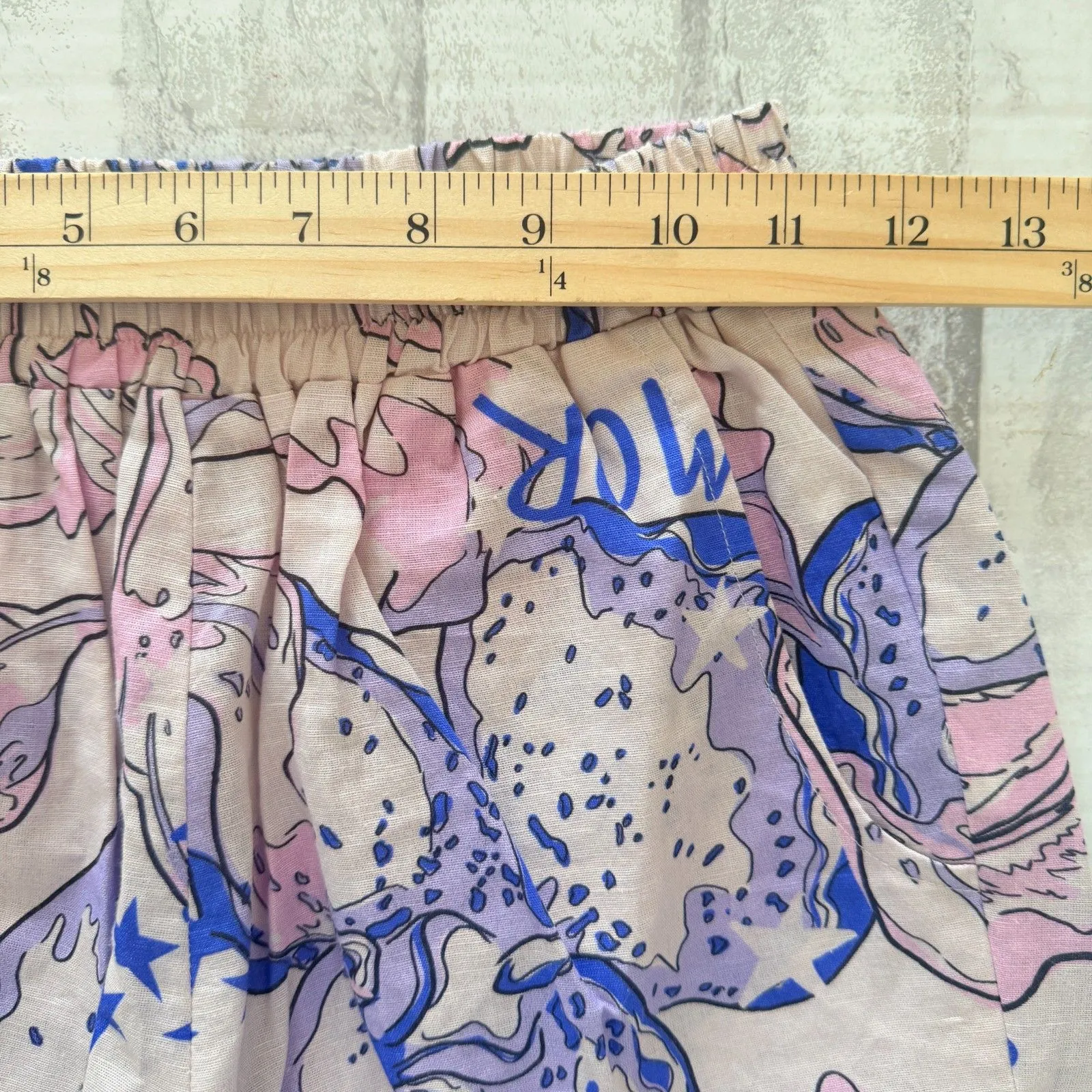 Las Sureñas Amor Blue Linen Blend Elastic Waist Lightweight Pool Day Shorts Sz S White - Image 6