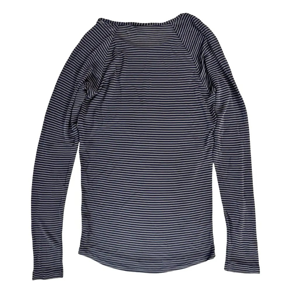 Dries Van Noten Gray Navy Stripe Long Sleeve Semi Sheer Crew Neck Top‎ XS - Image 4