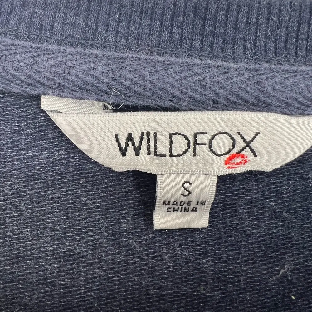 Wildfox Social embroidered navy pullover sweatshirt S casual fall winter cotton - Image 6