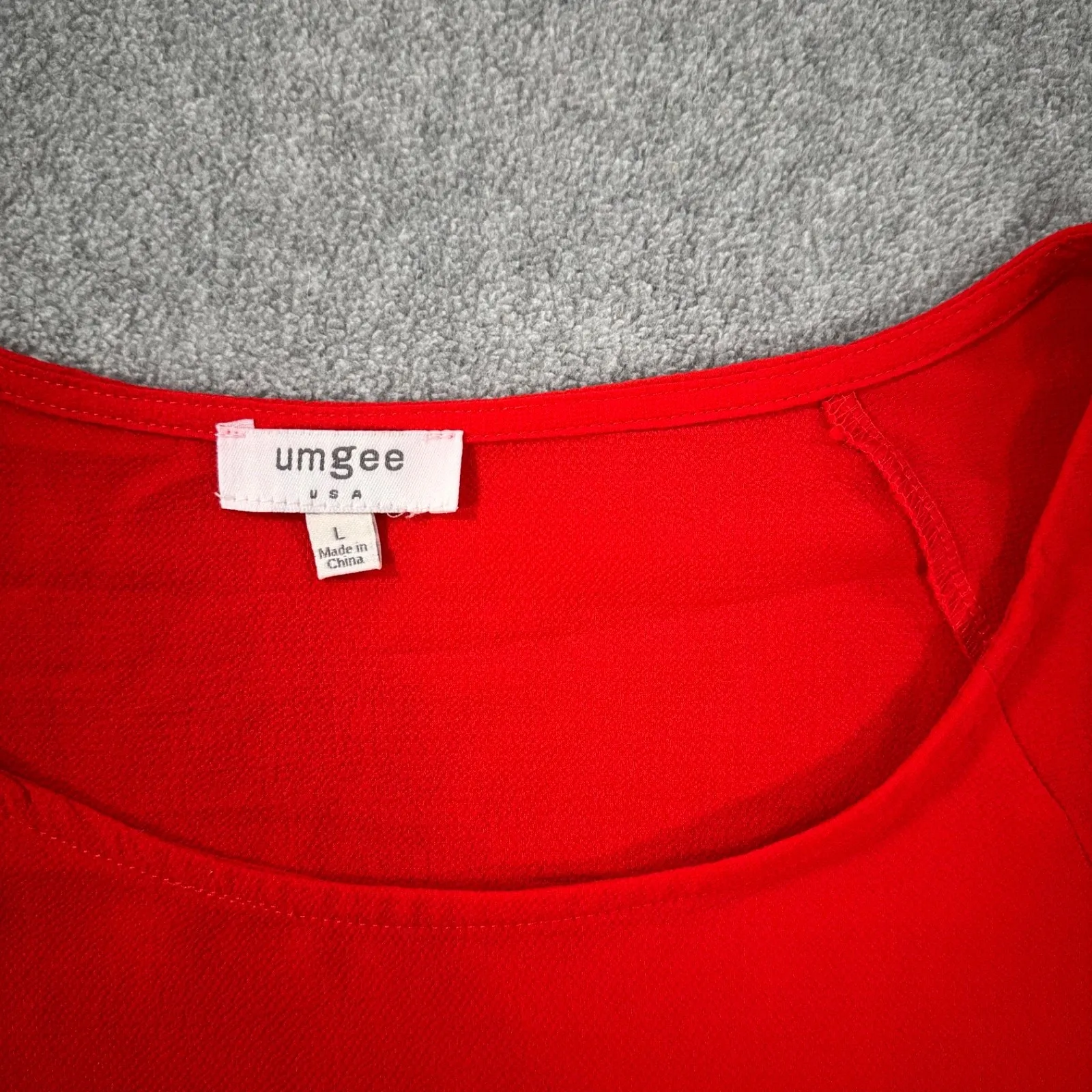 Umgee Red Short Sleeve Blouse Women's Large Tiered Bell Sleeve Textured - Image 3