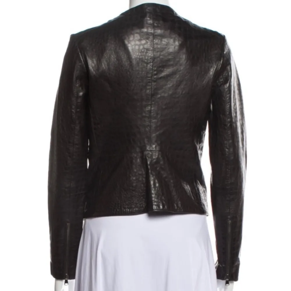 J Brand‎ Croc Embossed Lamb Leather Moto Jacket Black Small - Image 3