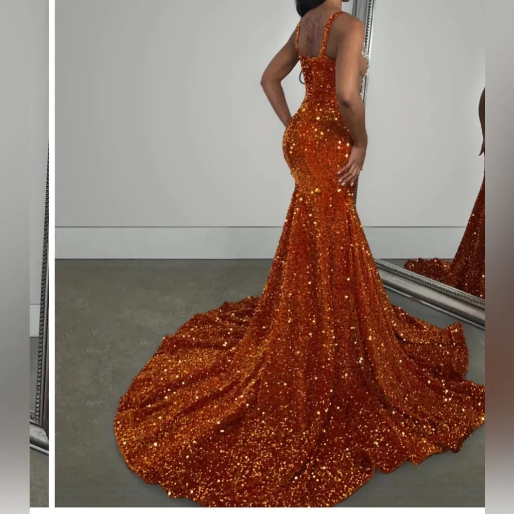 designer prom‎ dress Burnt orange with silver size xs (2) - Image 2