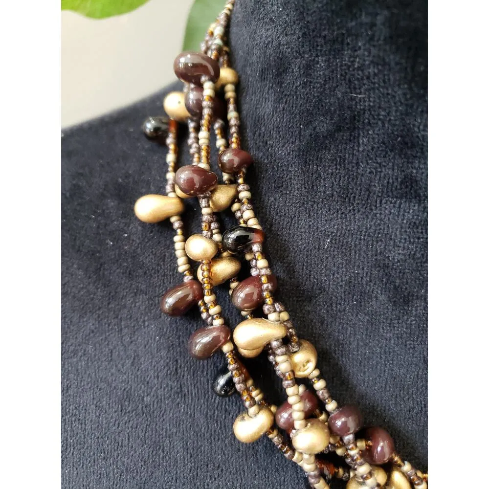 Women Fashion Boho Layered Chunky Multi Biwa Pearls Seed Beaded Necklace Jewelry Gold - Image 6
