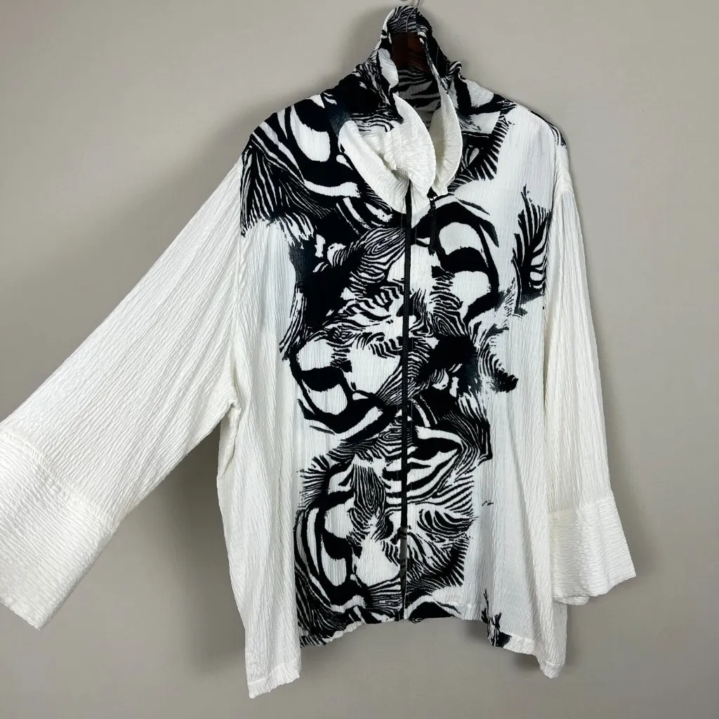 CAROLINE‎ ROSE Jacket Topper Womens 3X White Black Textured Zip Up Artsy Animal - Image 3