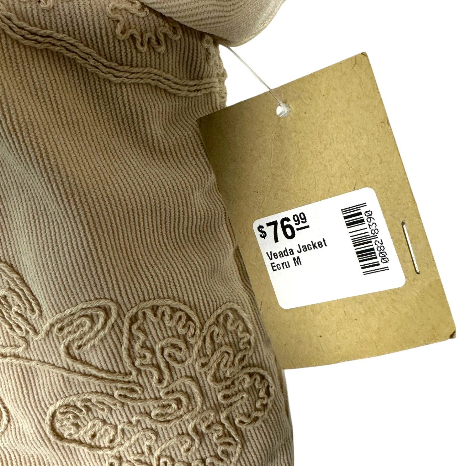 Entro Veada Embroidered Cream Floral Quilted Topper Tie Medium NEW with Tags - Image 8