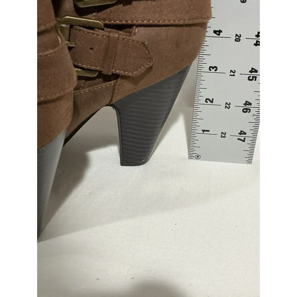 Woman’s Just Fab Waynoka Wide Brown Faux Suede Stacked Winter Boots Size 8w Otk - Image 9