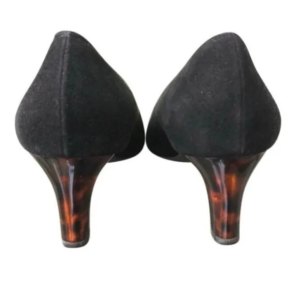 Salvatore Ferragamo Heels 7B Black Nero Suede Turtle Shell Brown - Image 2