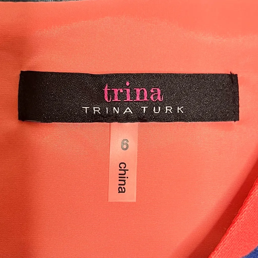 Trina Turk Coral Lily Dress Size 6 Sleeveless Floral V Neck Sheath Spring Shift - Image 7