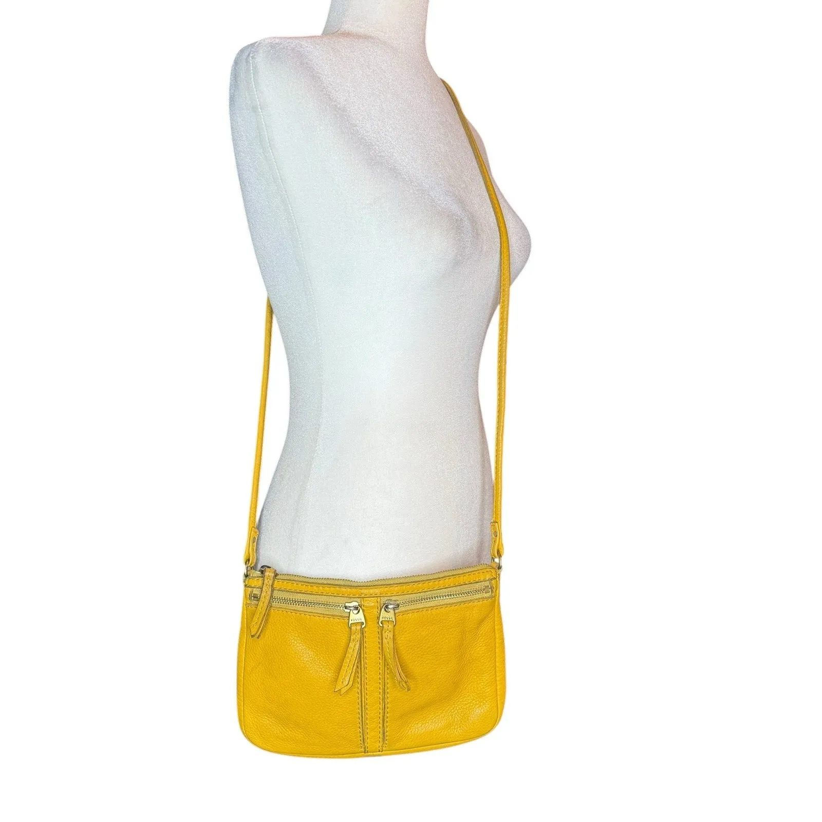 Vintage Fossil Erin Top Zip With 2 Front Zips Leather Crossbody Bag - Image 5