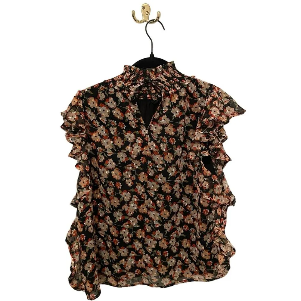 Blue Rain  Black Floral Chiffon Halter Turtleneck Blouse - Size Medium - Image 2
