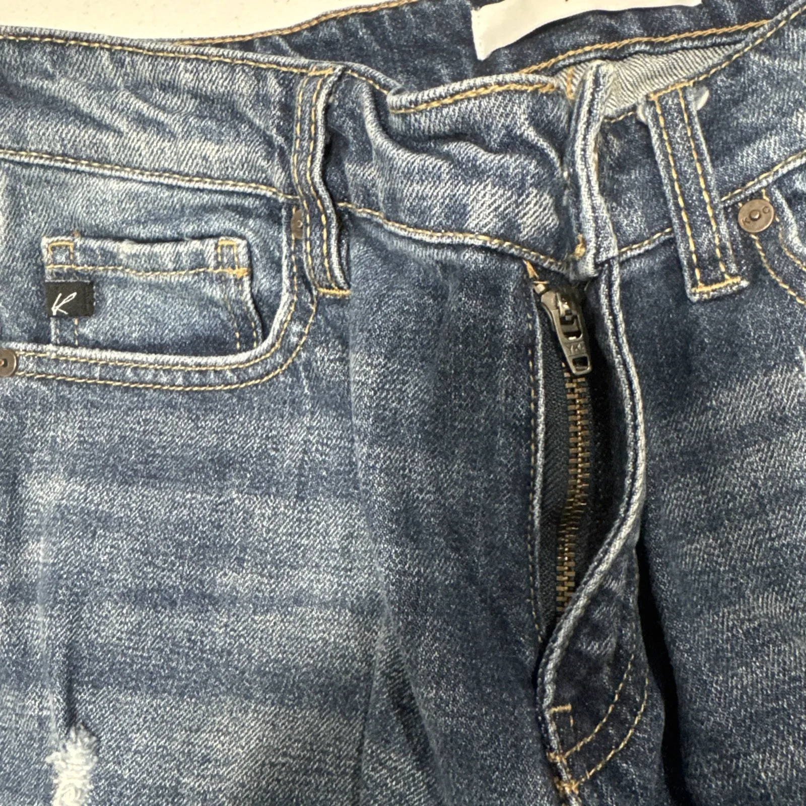 KanCan Women's Distressed Mid Rise Skinny Jeans Size 26 Denim Raw Hem Destroyed Blue - Image 5