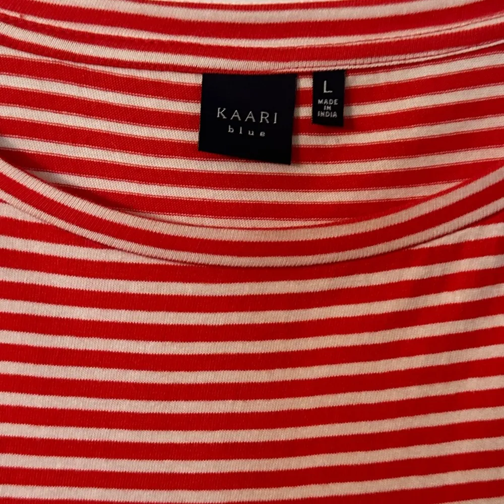 Kaari Blue.  Red and white striped tshirt dress with ruffled sleeves. Size Large - Image 3