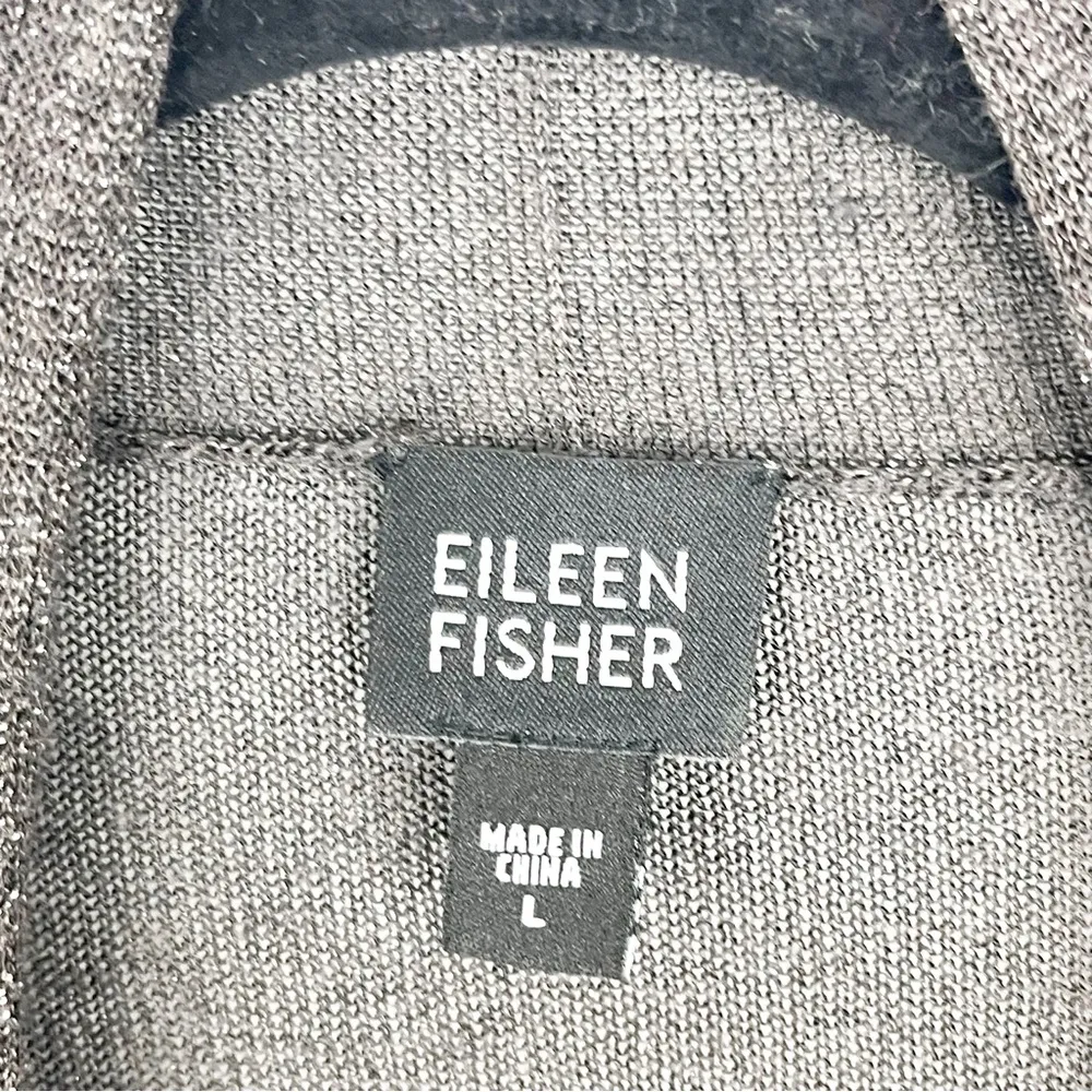 EILEEN FISHER Linen Blend Metallic Sheer Long Sleeves Open Cardigan, Size Large - Image 3
