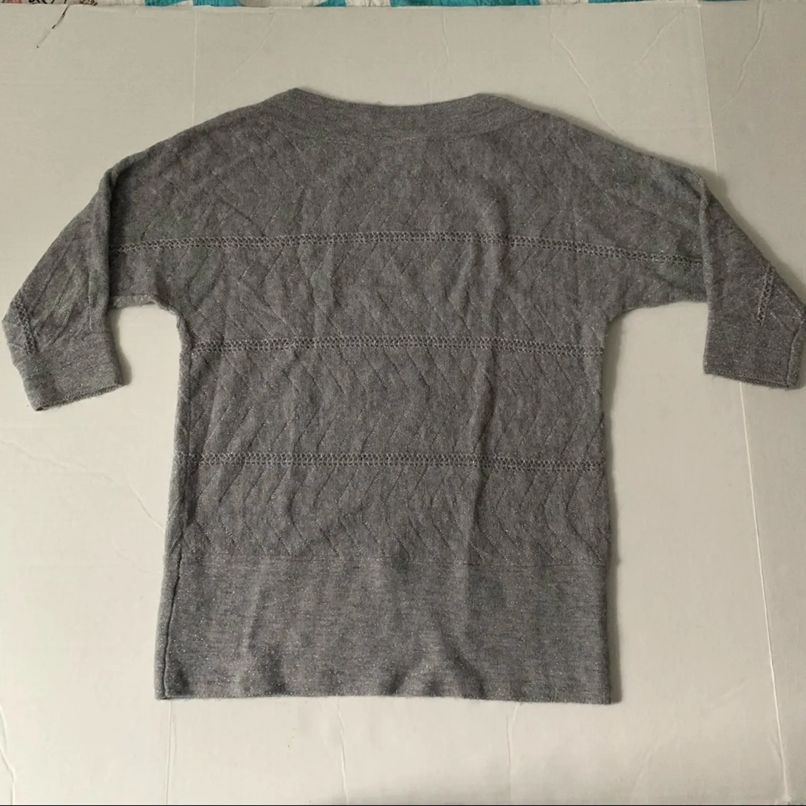 WHBM Metallic Grey Sweater Dolman Sleeve Wool Blend Size L - Image 8