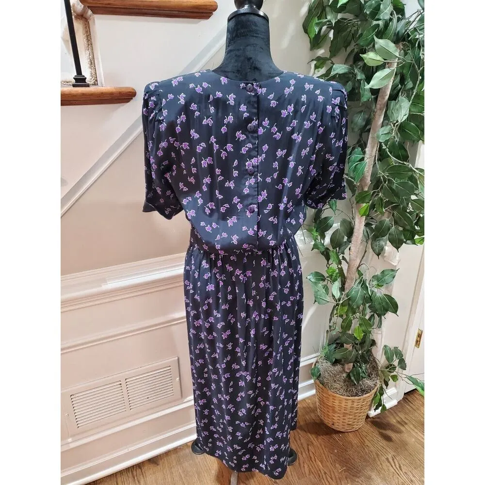 Vintage Karin Stevens Black Rayon Round Neck Half Sleeve Knee Length Dress 10 - Image 8