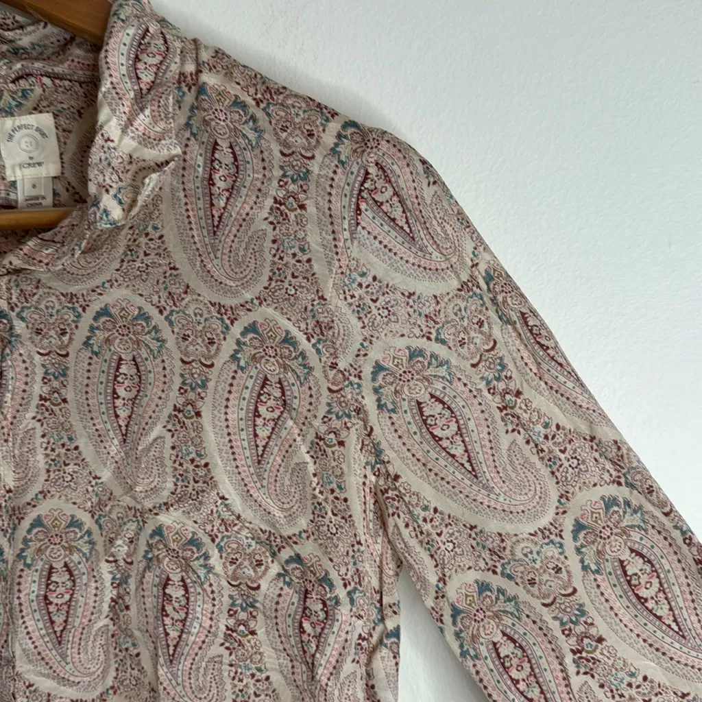 J. Crew Women’s The Perfect Shirt Silk/Cotton Long Sleeve Paisley Button Up sz 6 - Image 5