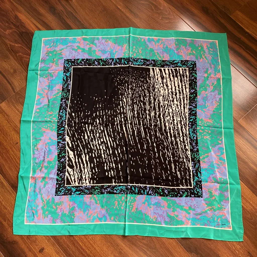 Honey Silk Scarf 80s Abstract Blue - Image 3