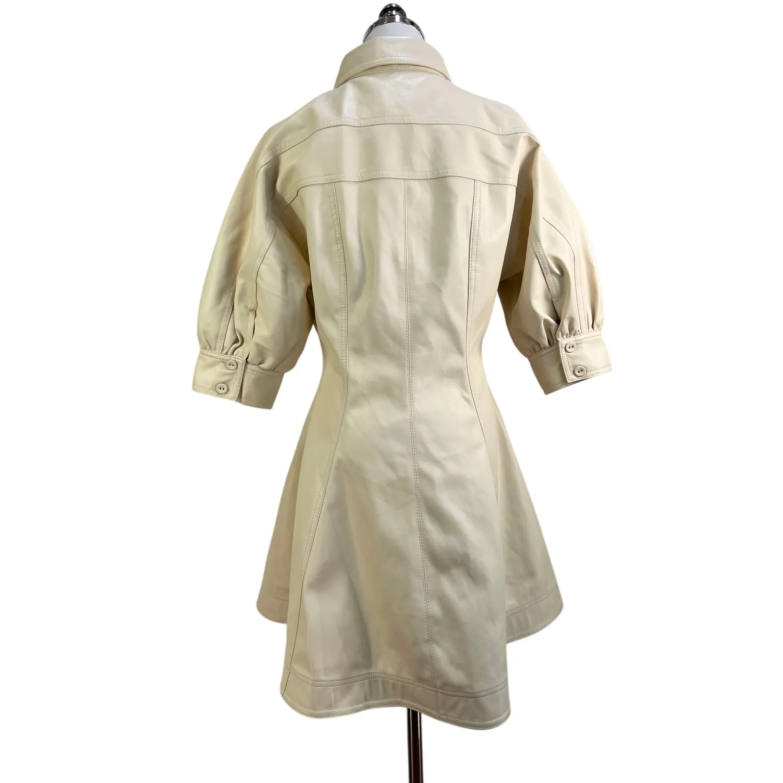 Aje Claire Pearl Mini Dress Faux Leather Ivory Cream Ecru White Size 8 - Image 14