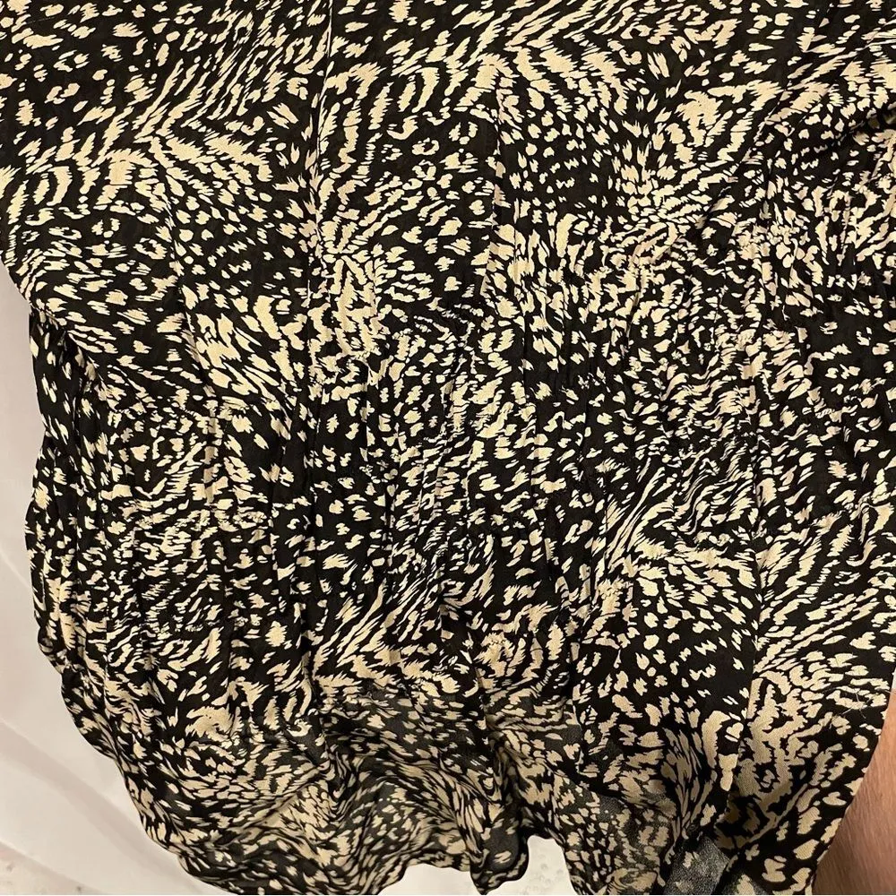 Y2K silk Classiques Entier floral ruffle collar blouse flowy vneck black tan - Image 7