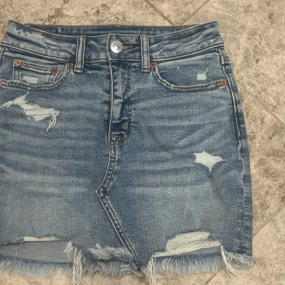 American Eagle Stretch High Waisted Perfect Denim Mini Skirt - Image 5