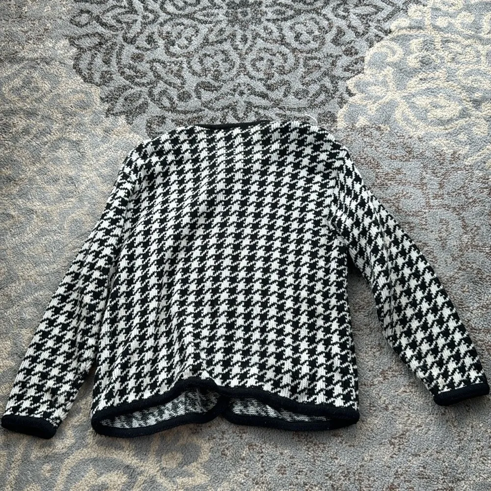 Vintage Crystal Kobe Houndstooth Button Down Cardigan XL Black - Image 5