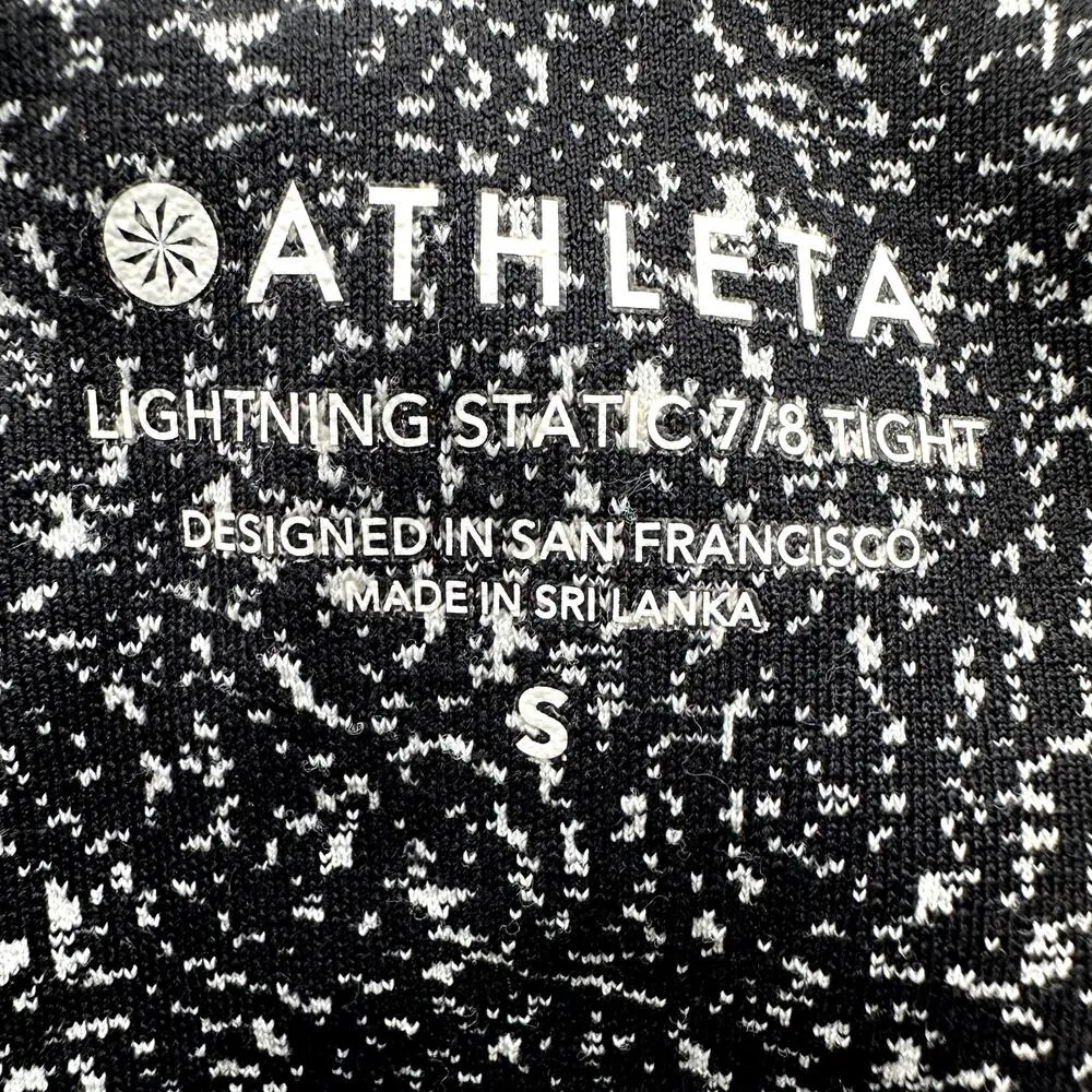 Athleta Lightning Static 7/8 Tight Leggings High Waisted Ankle Black White Small - Image 3