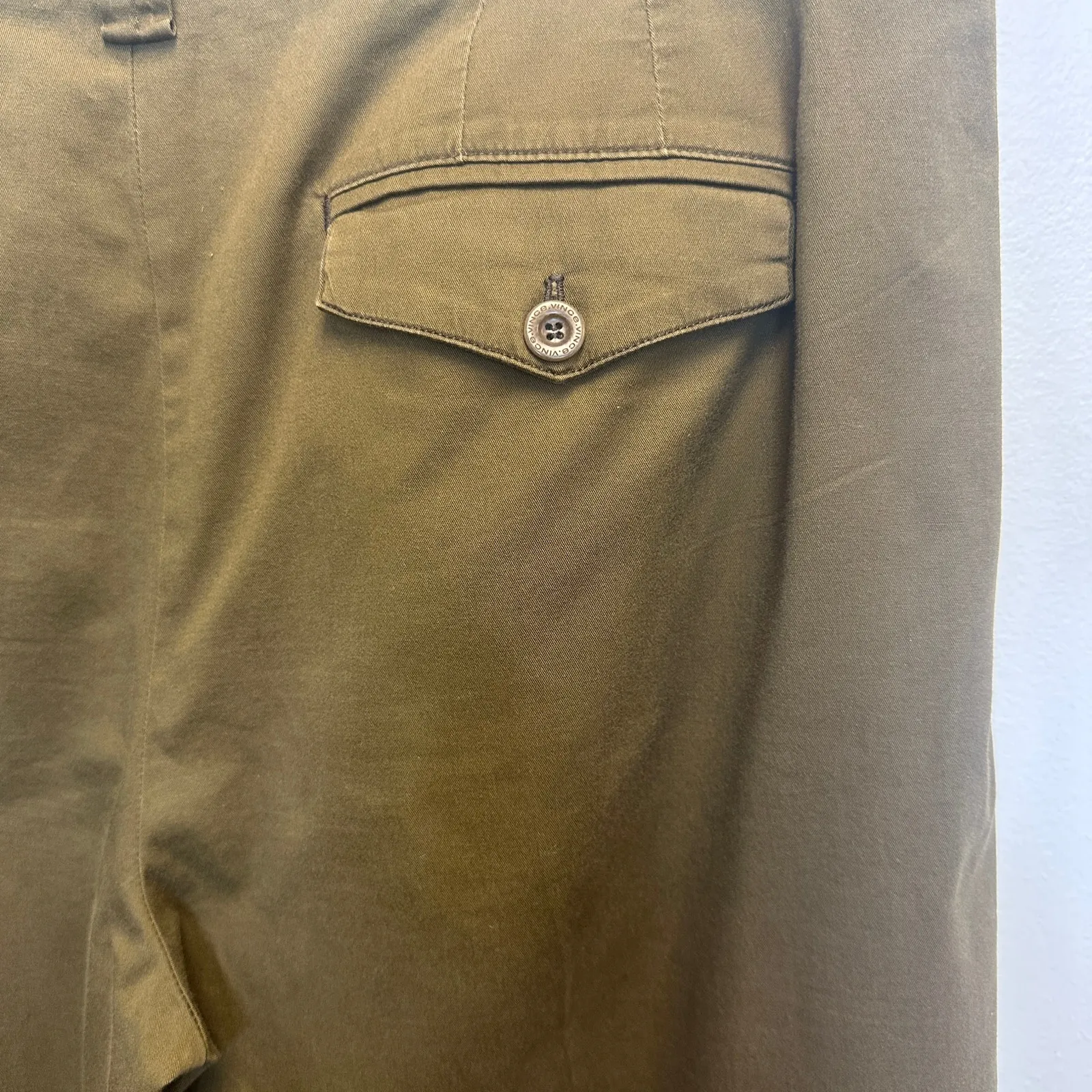 Vince Pleated Ankle Tapered Chino Pants Olive Green Work Career Office Size 10 - Image 7