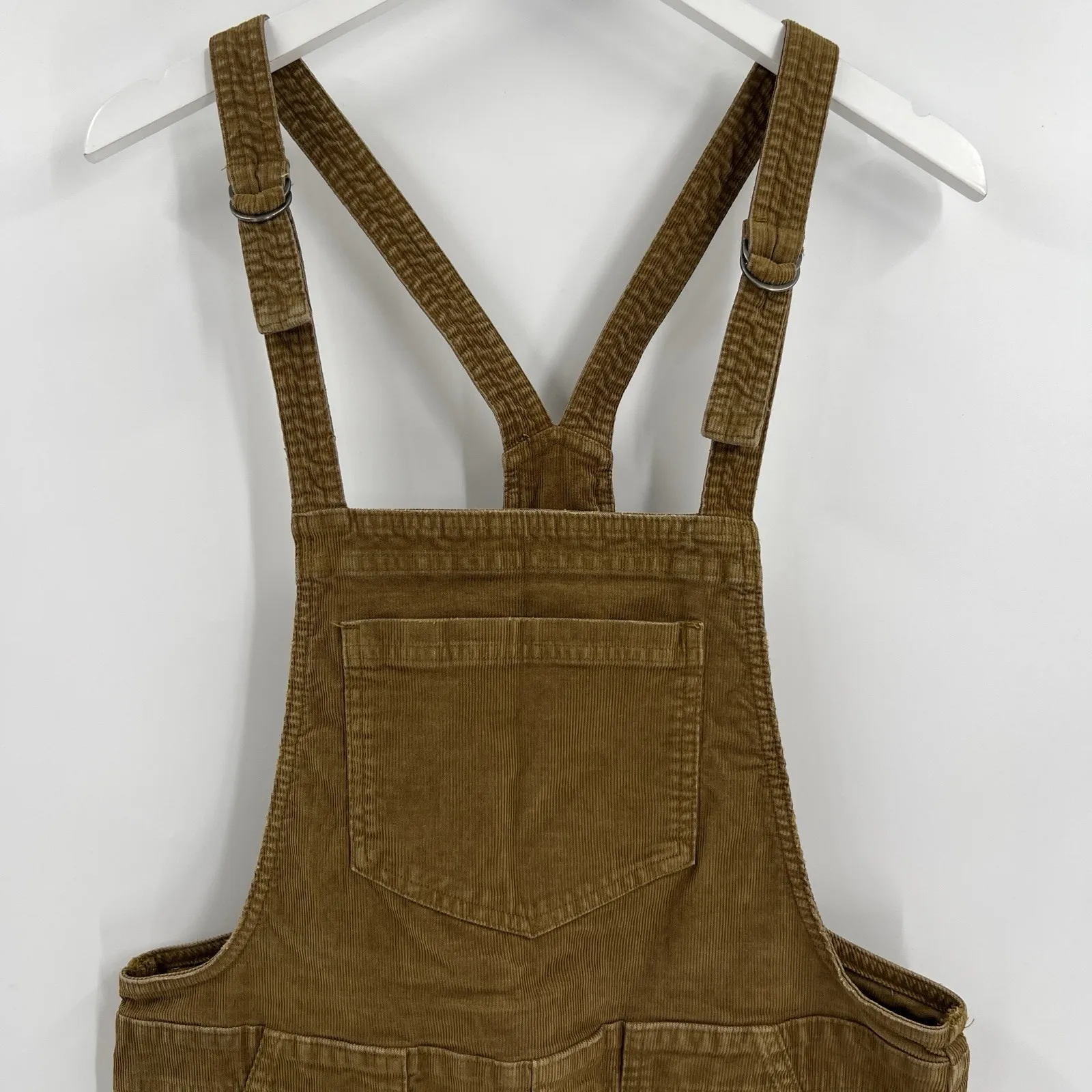 Aerie Werk & Play Brown Corduroy Bib Overalls Size Medium Raw Frayed Hem Casual - Image 4