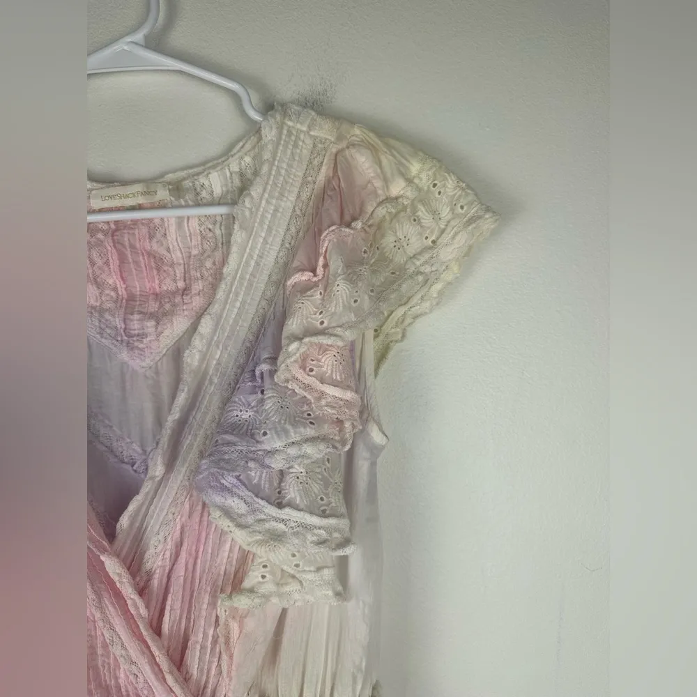 LoveShackFancy Gwen Ruffled Sleeve Tie Dye Mini Dress Women’s Sz S - Image 3