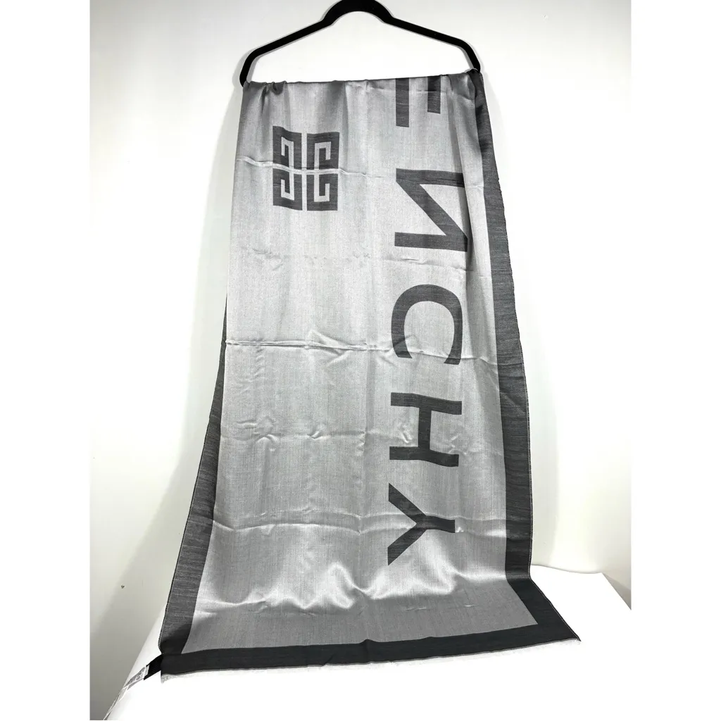 Givenchy Block Logo Silk & Wool Oblong Scarf Gray Charcoal NWT - Image 6