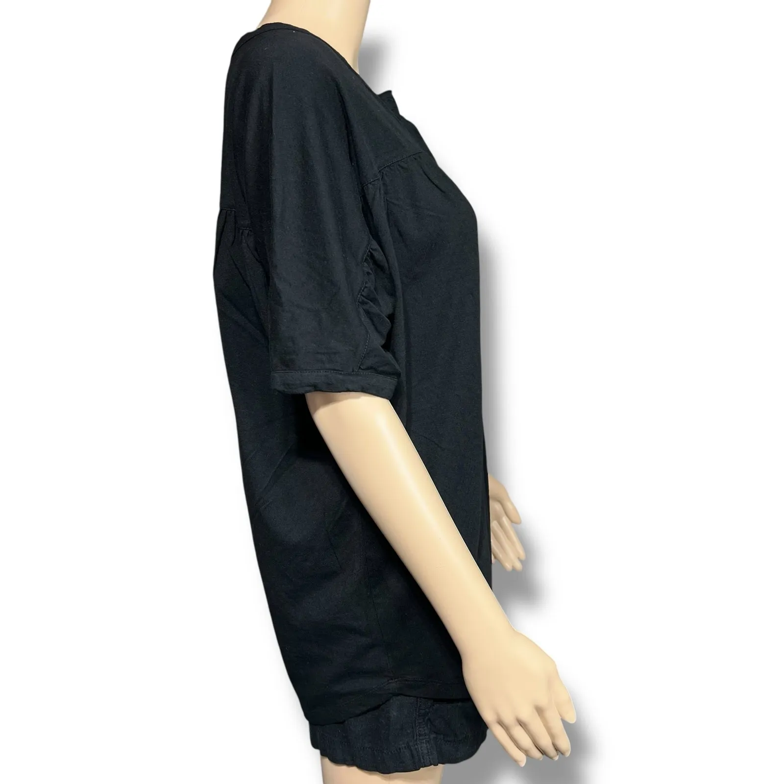 Banana Republic Womens Henley T Shirt Top Oversized Short Sleeve Black Small - Image 2