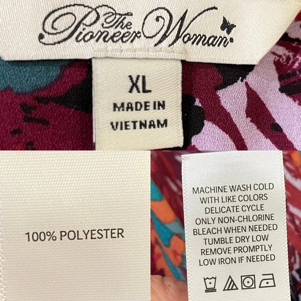 The Pioneer Woman Women’s Shirt Blouse Micro Ruffle Floral Tiered Tunic Size XL Green - Image 11