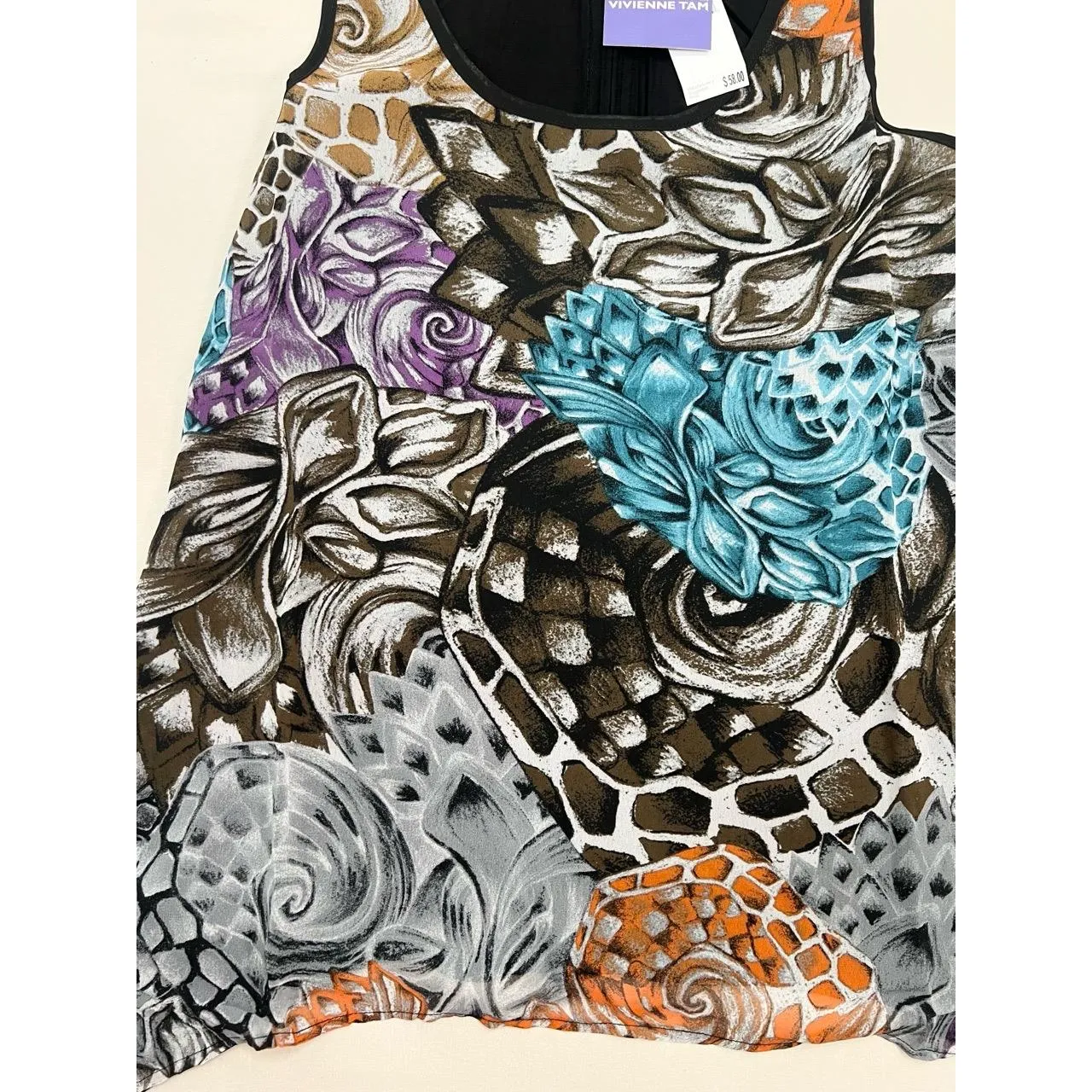Vivienne Tam Womens Size S Multi Abstract Asymmetrical Sleeveless Blouse - Image 3
