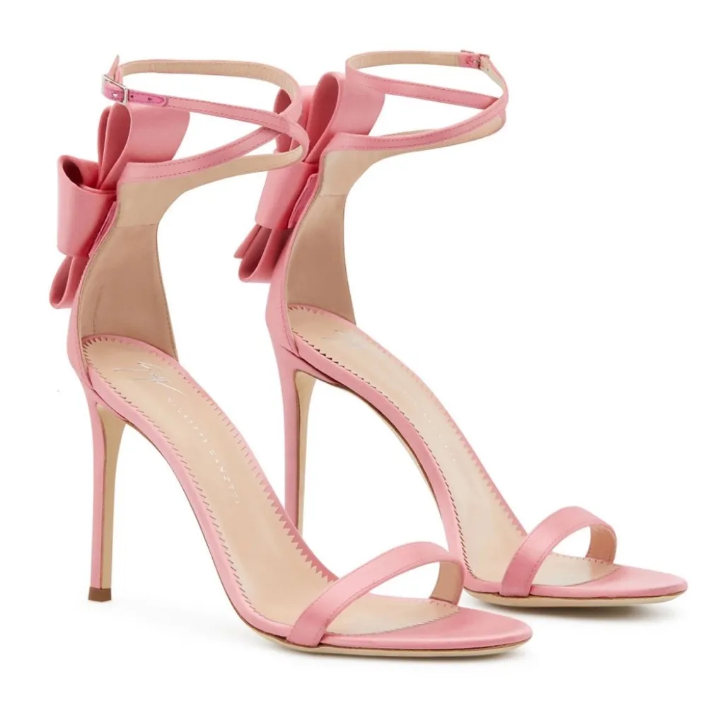 NEW Giuseppe Zanotti Alina Silk Satin Bow Back Stiletto Sandal Heels Pink 38 - Image 2